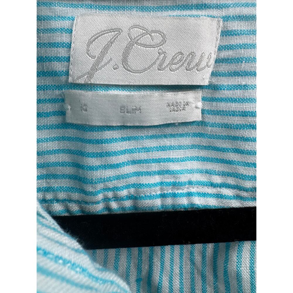J. Crew Baid McNutt Linen Striped Blue White Sz 10 Button Down Shirt - Picture 2 of 4